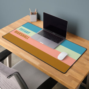 Blue Green Peach Pink and Brown Stripes Pattern Desk Mat
