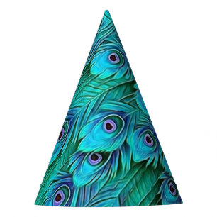 Blue Green Peacock Party Hat