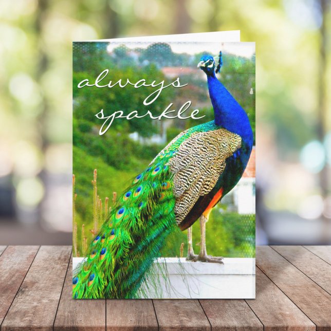 Blue Green Peacock Photo Always Sparkle Stylish Card (Creator Uploaded)