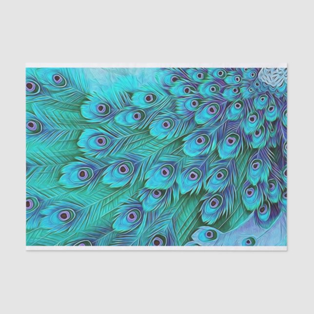 Blue Green Peacock Tissue Paper (Front)