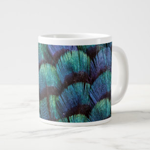 Blue-green pheasant feather design large coffee mug