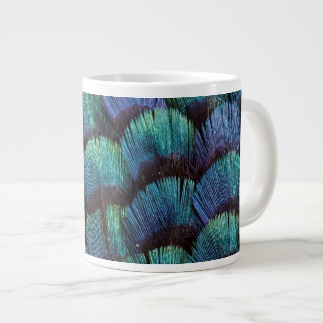 Blue-green pheasant feather design large coffee mug (Front Right)