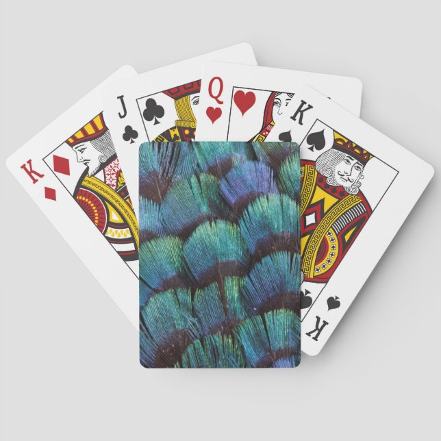 Blue-green pheasant feather design playing cards (Back)