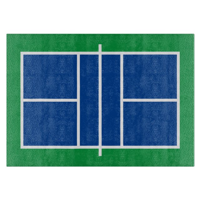 Blue green pickleball court custom glass kitchen cutting board (Front)
