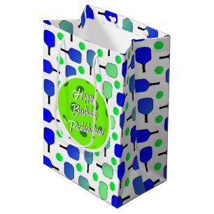 Blue & Green Pickleball Paddles Balls Personalised Medium Gift Bag