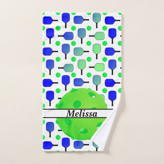 Blue & Green Pickleball Paddles Green Personalised Hand Towel (Hand Towel)
