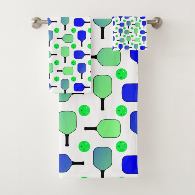 Blue & Green Pickleball Paddles Green Pickleballs Bath Towel Set (Insitu)