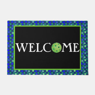 Blue & Green Pickleball Paddles Green Pickleballs Doormat
