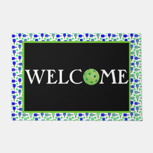 Blue & Green Pickleball Paddles Green Pickleballs Doormat