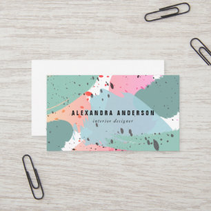 Blue Green Pink Brush Strokes Business Card