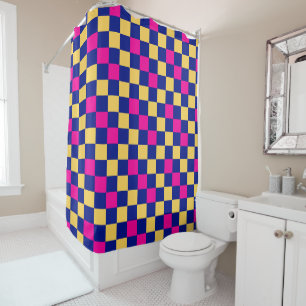 Blue Green Pink Checkered Pattern Design  Shower Curtain
