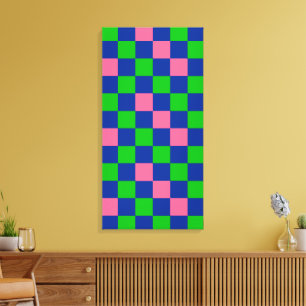 Blue Green Pink Chequered Pattern Design Canvas Print