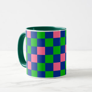 Blue Green Pink Chequered Pattern Design Mug