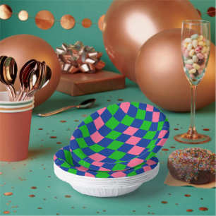 Blue Green Pink Chequered Pattern Design Paper Plate