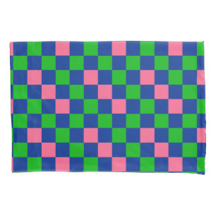 Blue Green Pink Chequered Pattern Design  Pillowcase