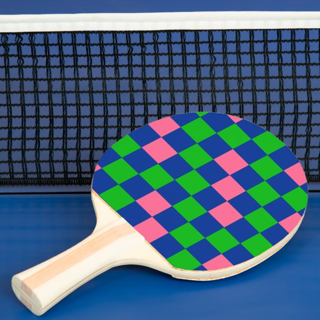 Blue Green Pink Chequered Pattern Design  Ping Pong Paddle (Insitu)