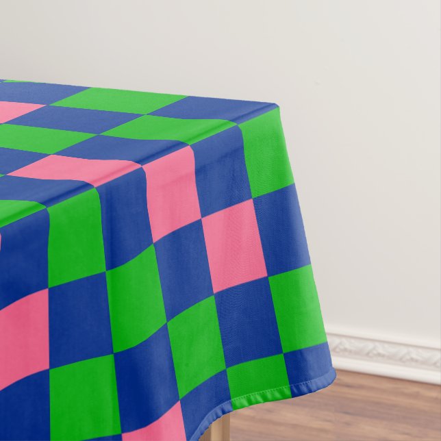 Blue Green Pink Chequered Pattern Design  Tablecloth (In Situ)