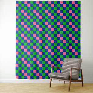 Blue Green Pink Chequered Pattern Design Tapestry