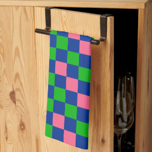 Blue Green Pink Chequered Pattern Design  Tea Towel