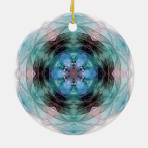 Blue green pink floral star pattern  ceramic tree decoration