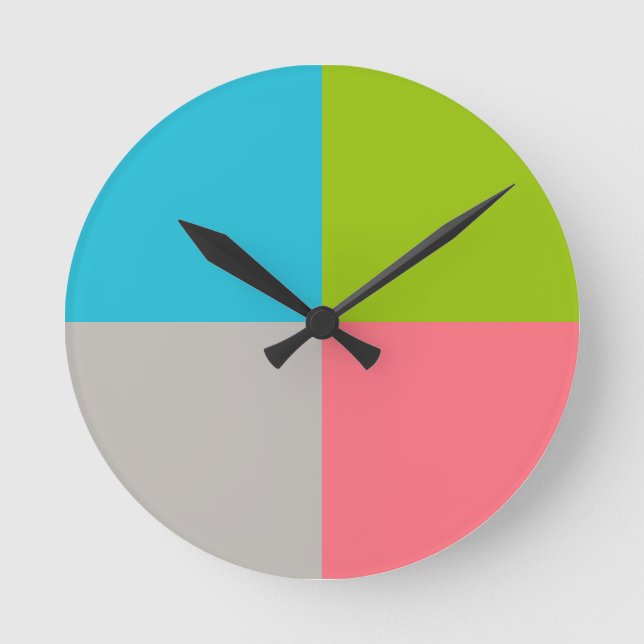 Blue Green Pink Grey Round Clock (Front)