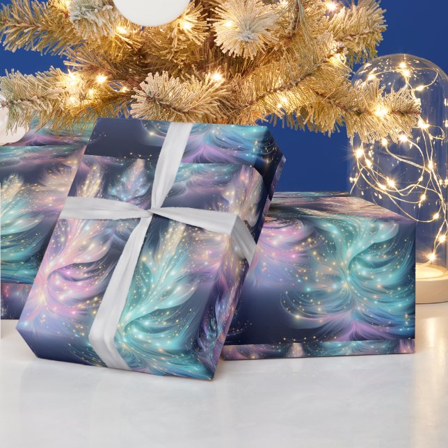 Blue Green Pink Purple Trees Modern Christmas Wrapping Paper (Holidays)