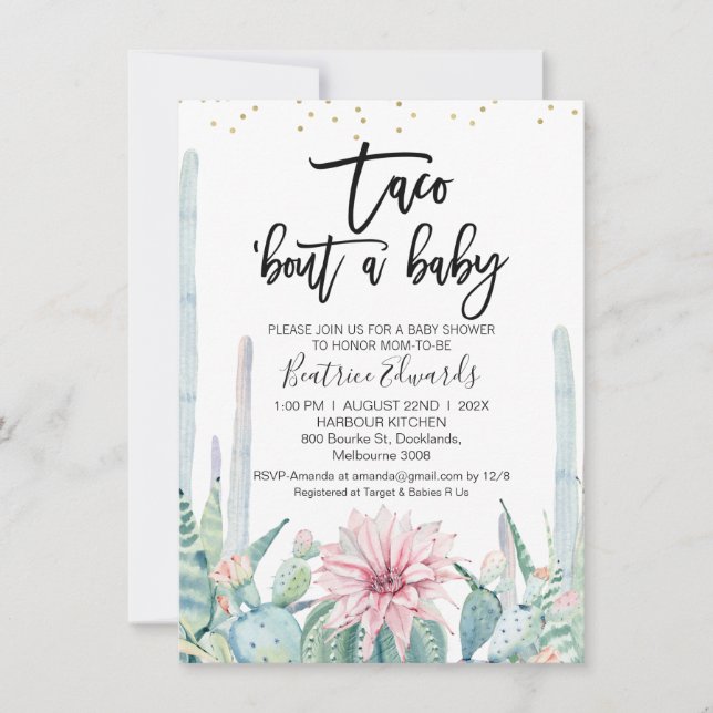 Blue Green Pink Taco Bout A Baby Baby Shower  Invitation (Front)