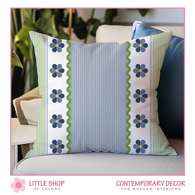 Blue Green Pinstripe Floral Cushion (Creator Uploaded)
