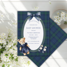 Blue & Green Plaid Little Lady Bear Vintage Girl