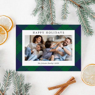 Blue Green Plaid Photo Christmas Holiday Card