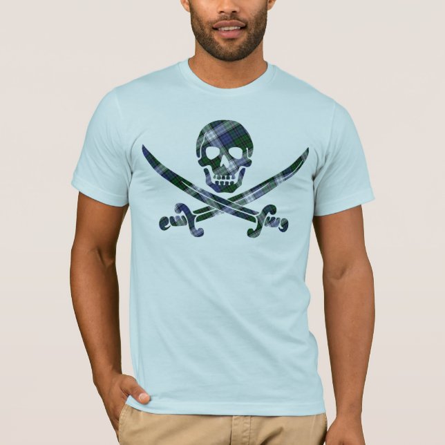 blue green plaid skull T-Shirt (Front)