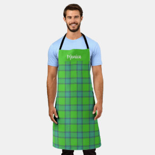 Blue &green Plaid tartan monogram name Apron