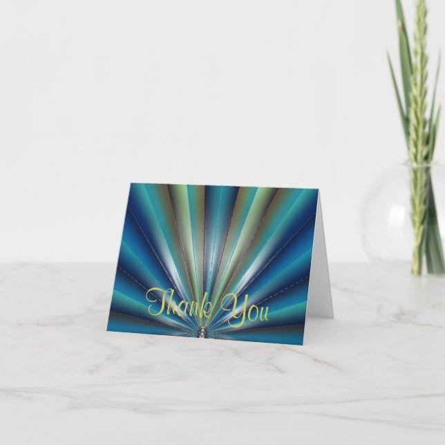 Blue-Green Pleated Design Thank You Card (Front)