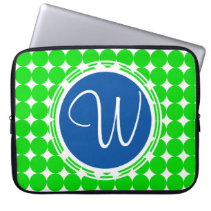Blue & Green Polka Dot Monogram Laptop Sleeve