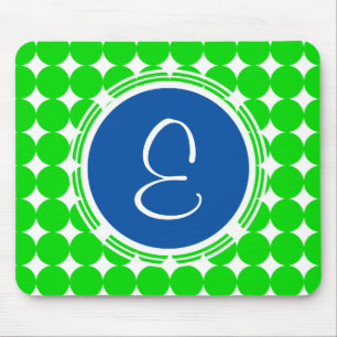 Blue & Green Polka Dot Monogram Mouse Pad