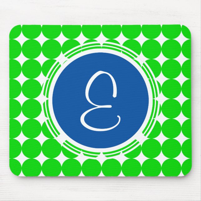 Blue & Green Polka Dot Monogram Mouse Pad (Front)