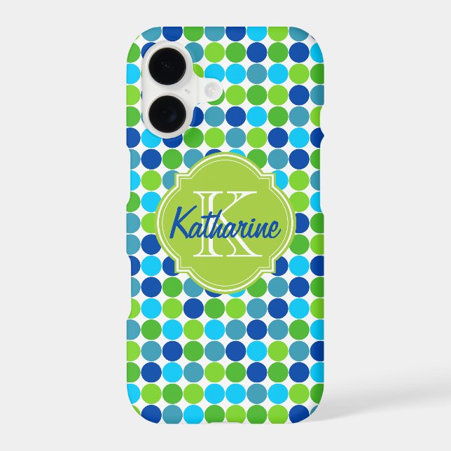 Blue Green Polka Dot Monogram Name (Back)