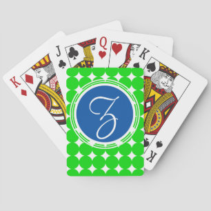 Blue & Green Polka Dot Monogram Playing Cards