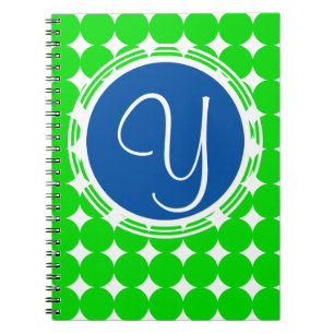 Blue & Green Polka Dot Monogram Spiral Notebook