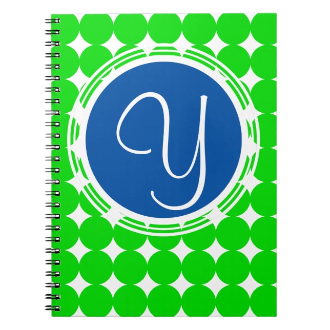 Blue & Green Polka Dot Monogram Spiral Notebook (Front)