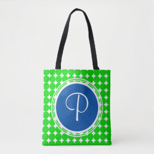 Blue & Green Polka Dot Monogram Tote Bag