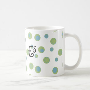 Blue Green Polka Dots Monogrammed Coffee Mug