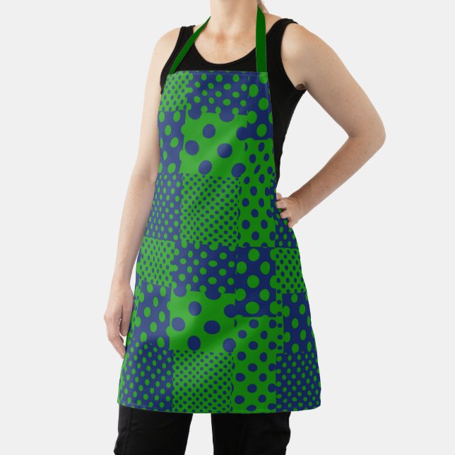 Blue Green Polka Dots Patchwork  Apron (Insitu)