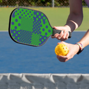 Blue Green Polka Dots Patchwork  Pickleball Paddle