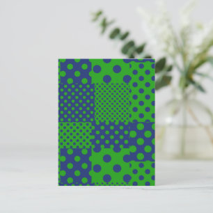 Blue Green Polka Dots Patchwork  Postcard