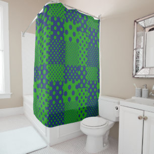 Blue Green Polka Dots Patchwork  Shower Curtain