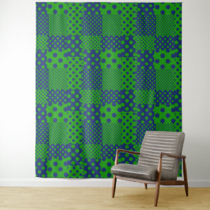 Blue Green Polka Dots Patchwork  Tapestry