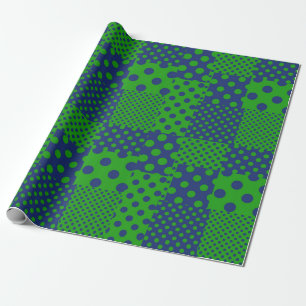 Blue Green Polka Dots Patchwork  Wrapping Paper