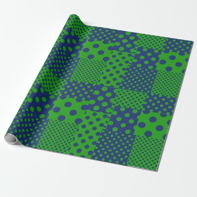 Blue Green Polka Dots Patchwork  Wrapping Paper (Unrolled)