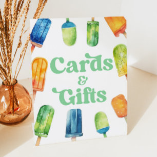 Blue Green Popsicle Party Cards & Gifts Table Sign